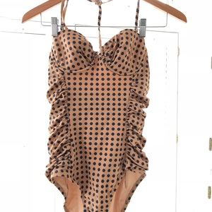 JCrew polka dot 1-piece bathing suit with ruching